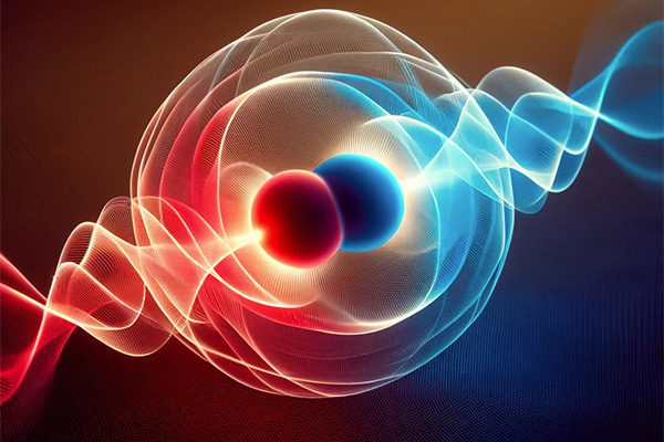 Jung-Tsung Shen is developing a prototype of a quantum photonic-dimer laser with a two-year, $1 million grant from the Defense Advanced Research Projects Agency (DARPA) of the U.S. Department of Defense. With the funding, Shen will implement his lab’s two-color photonic dimer laser technology, in which carefully controlled pairs of light particles, or photonic dimers, are used to generate a powerful and concentrated beam of light, or laser. (Image credit: Jung-Tsung Shen using DALL.E and Affinity Designer)  